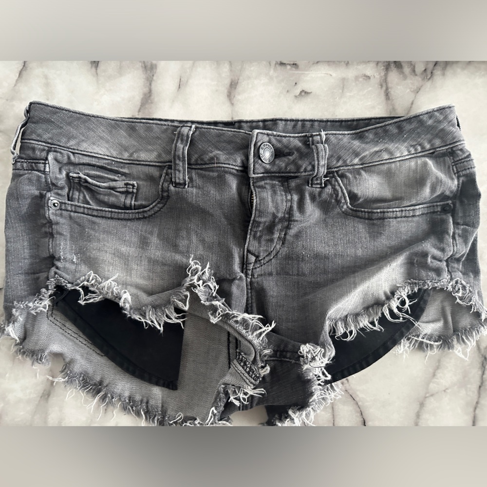 Express Gray and Black Pocket Jean Shorts
